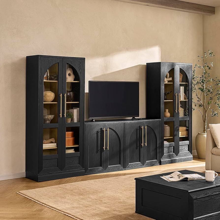 mopio Blake 4 Piece Entertainment Center with Storage, Modern Farmhouse Arched Wall Unit Cabinet ... | Amazon (US)
