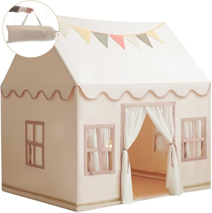 Large Kids Tent Playhouse Basic Mat with Star Lights, Flags and Tote Bags, Kids Play Tent Indoor ... | Amazon (US)