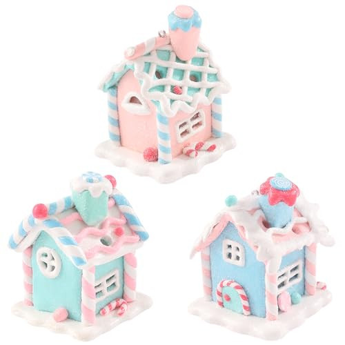 3Pcs Pastel Gingerbread House Ornaments for Christmas Tree Decorations Lighted LED Macaron Color Clay Hanging Candy House Ornament with Rope for Xmas Holiday Party Home Decoration | Amazon (US)