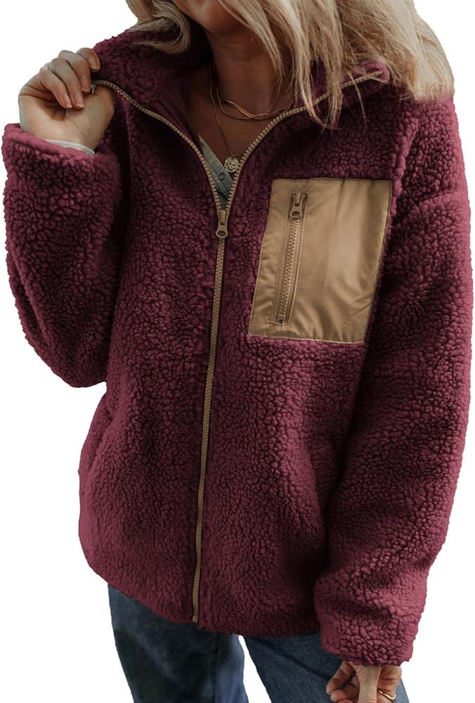 Dokotoo Womens Winter Trendy Full Zipper Fleece Jackets Long Sleeve Relaxed Warm Teddy Coats with... | Amazon (US)