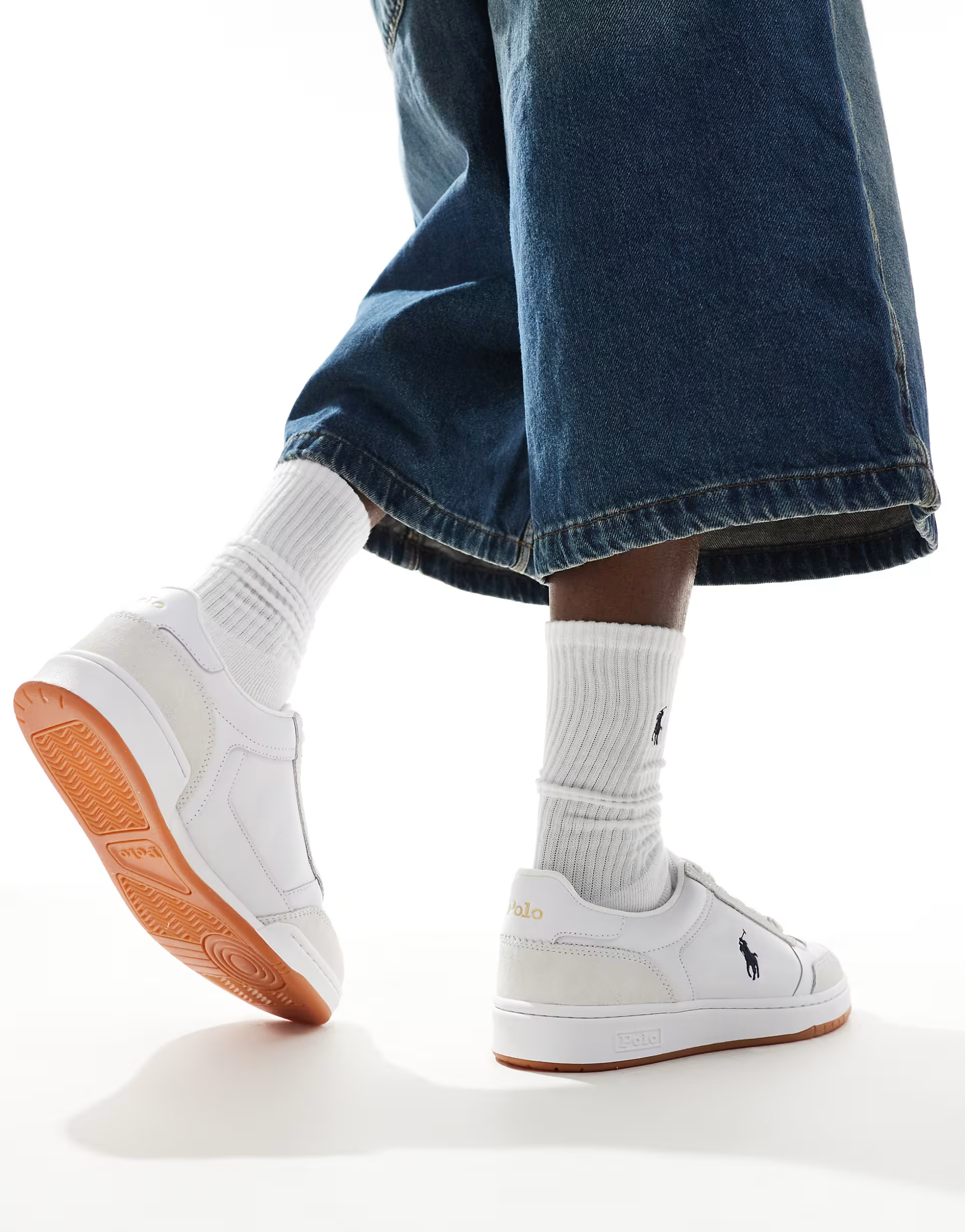 Polo Ralph Lauren Court Sport leather trainer with gum sole in white | ASOS (Global)