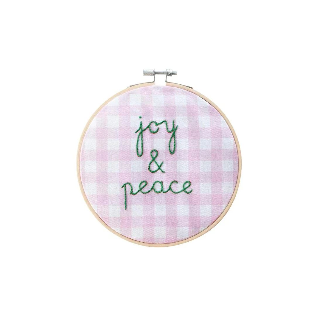 Gingham Joy and Peace Embroidery Kit | Pink Antlers