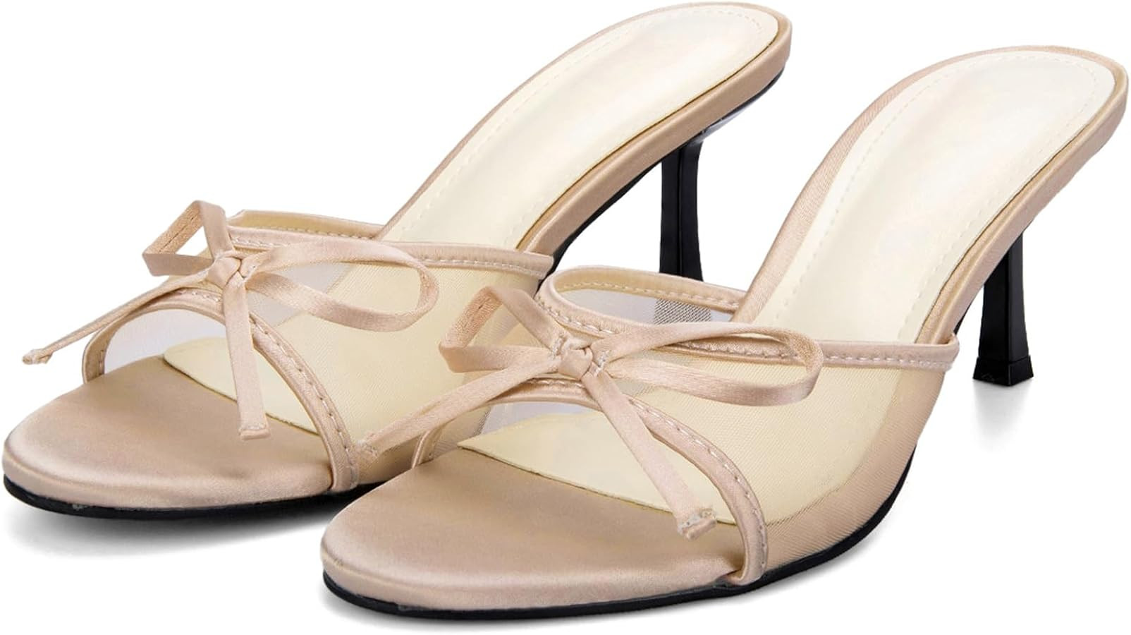 YIYA Women's Leopard Print Mules Heels with Bow Open Round Toe Stiletto High Heels Party Dress Sl... | Amazon (US)