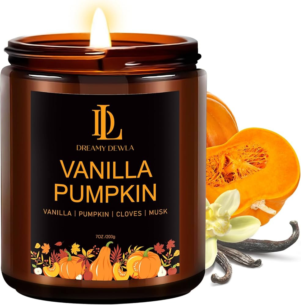 Fall Candle | Vanilla Pumpkin Scented Candle - Autumn Home Decor, 7oz Autumn Soy Candles with 50h... | Amazon (US)
