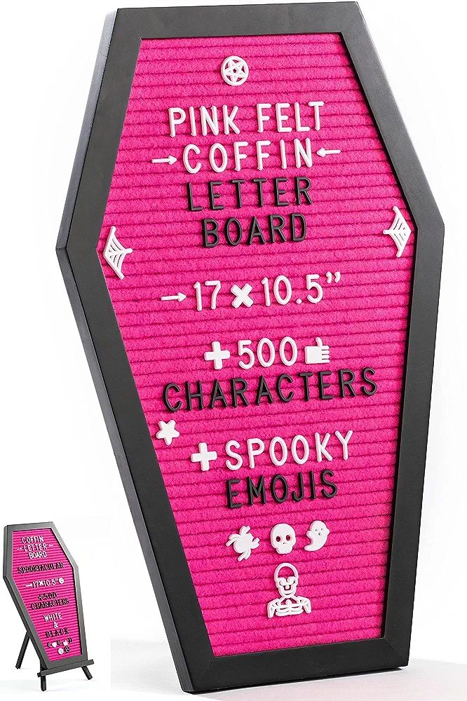 Coffin Letter Board Pink With Spooky Emojis +500 Characters, and Wooden Stand - 17x10.5 Inches - ... | Amazon (US)