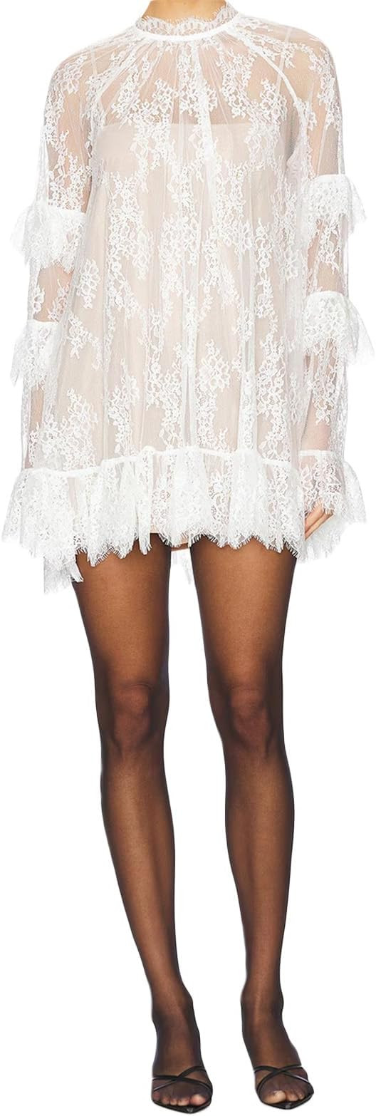 Women Lace Dress Long Sleeve Sheer Cover Up Tops Halloween Outfit | Amazon (US)