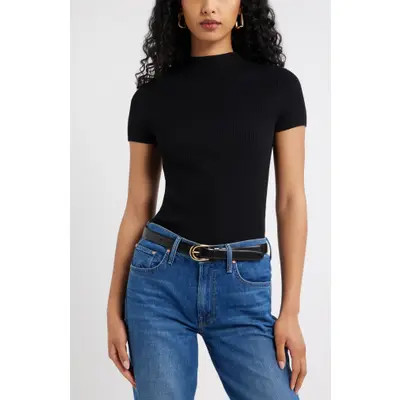 Open Edit Rib Knit Mock Neck Sweater in Black at Nordstrom, Size Xx-Small | Nordstrom