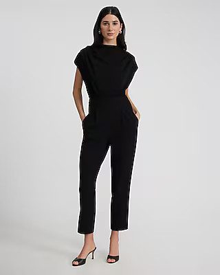 Draped Neck Cap Sleeve Straight Leg Jumpsuit | Express