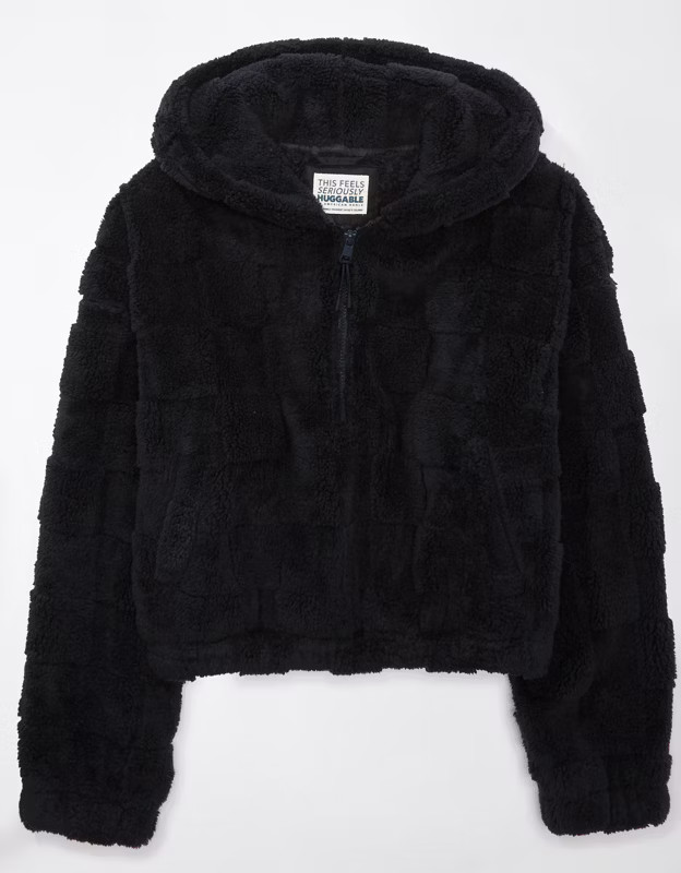 AE Sherpa Checkered Quarter-Zip Hoodie | American Eagle Outfitters (US & CA)