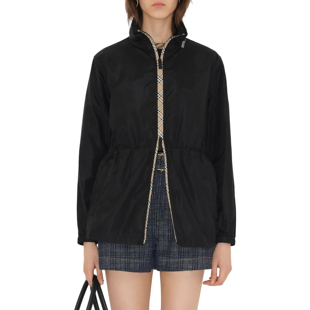 burberry Check Trim Nylon Parka in Black at Nordstrom, Size X-Small | Nordstrom