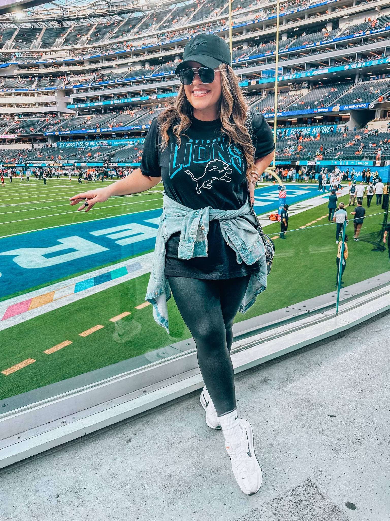 Game day outfit -fall outfit inspo - Spanx faux leather leggings - denim shacket - midsize fall inspo - size 14 - curvy girl 

#LTKSeasonal #LTKcurves #LTKstyletip