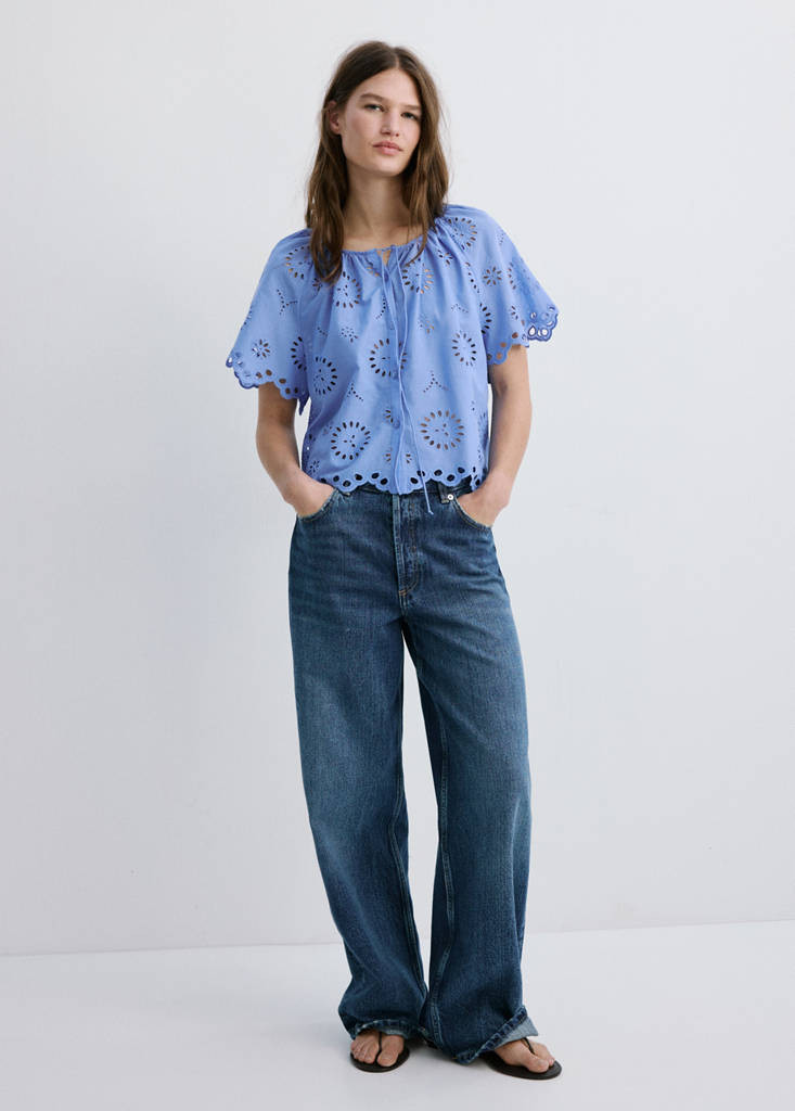100% cotton blouse with openwork embroidery blue - Woman - 6 - MANGO | Mango (US/MX/AU)