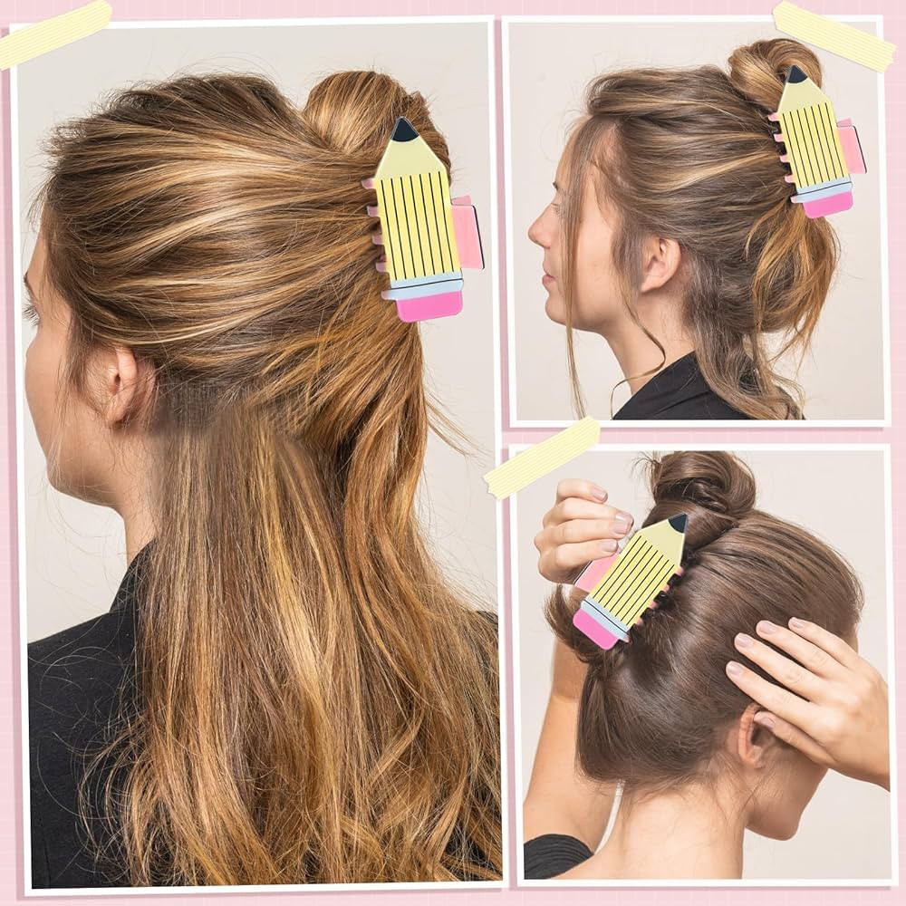 3Pcs Pencil Hair Claw Clips Funny Teacher Hair Clips Cute Back To School Accessories for Teachers Appreaction Present (Yellow) | Amazon (US)