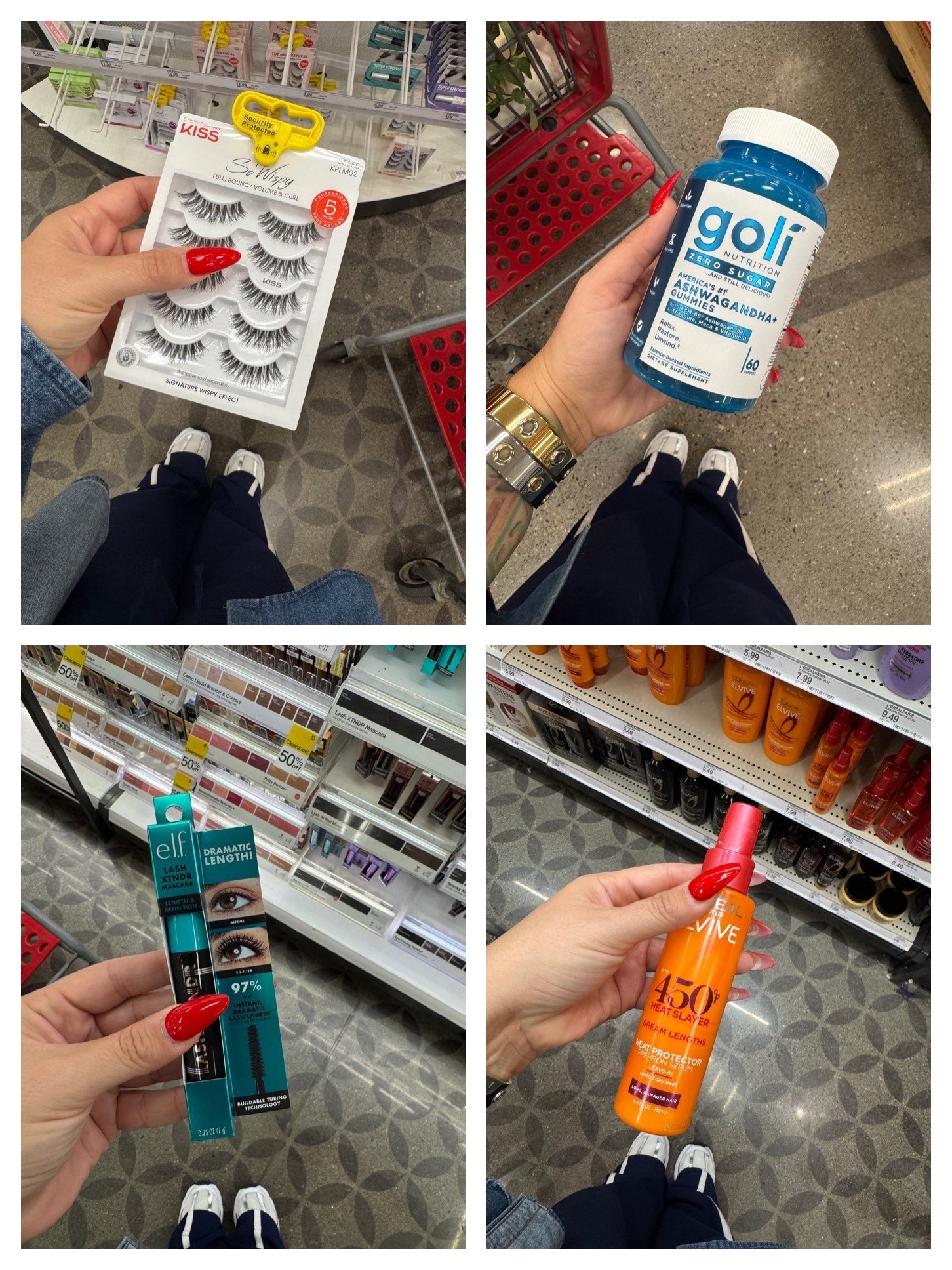 Restocking my fav lashes as well as the elf tubing mascara it’s so good ! I heard great things about this heat protectant from L’Oreal so I’m gonna try it. Also restocking one of my supps from goli. 

#target ￼