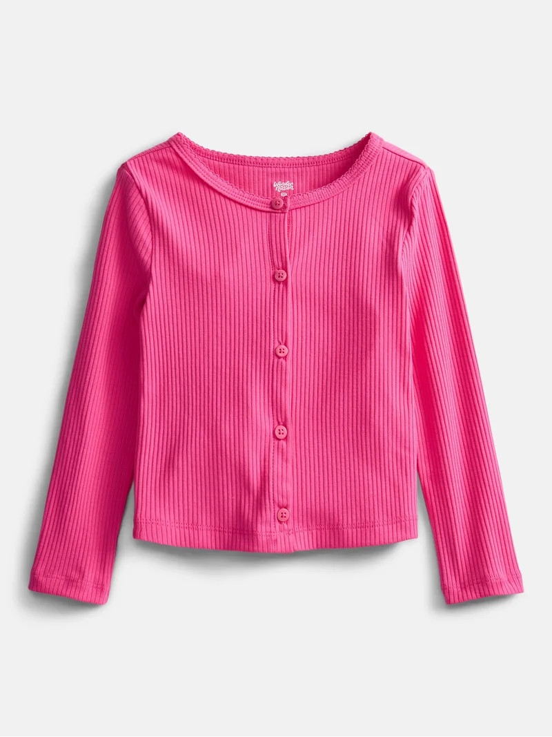 Wonder Nation Toddler Girls' Ribbed Cardigan with Long Sleeves, Sizes 18M-5T | Walmart (US)