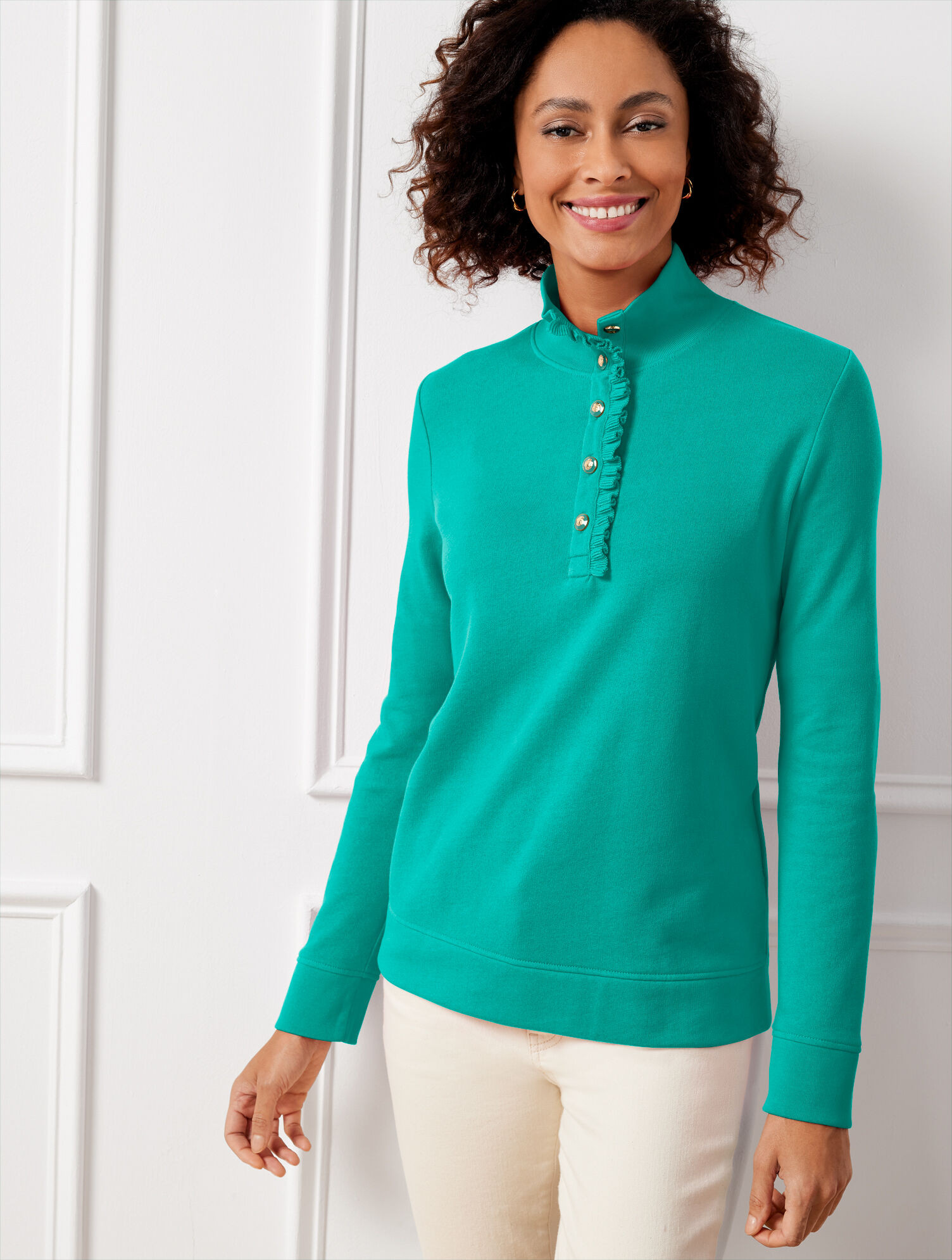 Ruffle Placket Mockneck Pullover | Talbots