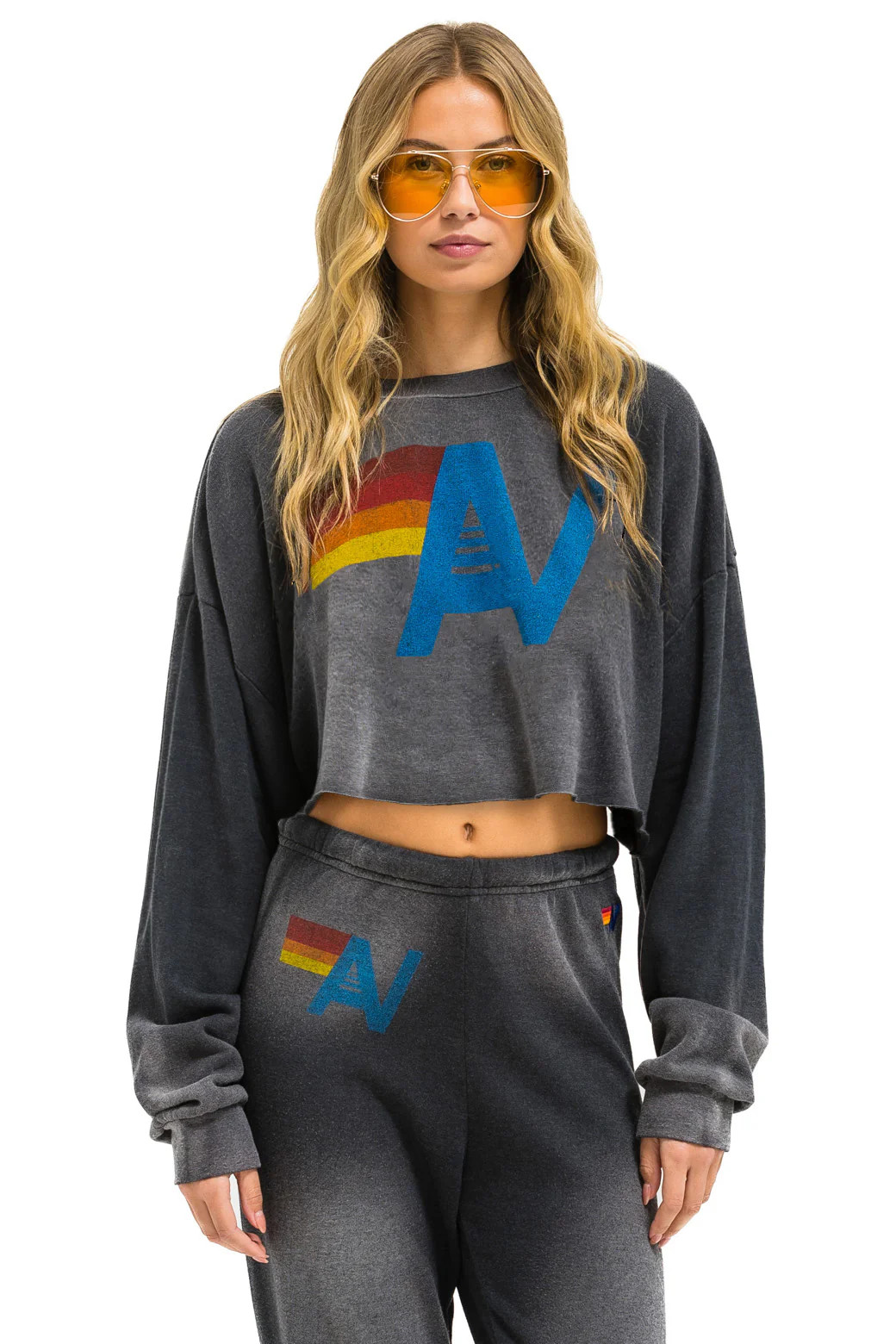 VINTAGE LOGO CROPPED CREW SWEATSHIRT RELAXED - FADED SMOKE | Aviator Nation