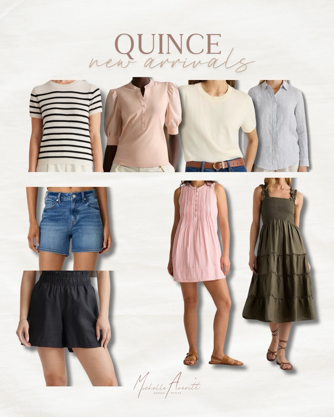 Quince is one of my favorites! These are my must haves of their new arrivals. 

My tried and true sleeveless swing dress in the pink and white stripes is always a go to. I love the lightweight and versatile tops for an effortless chic look. The shorts are a great add for the upcoming summer season!

Summer outfit ideas, petite style, fashion over 40

#LTKootd #LTKOver40 #LTKPetite
