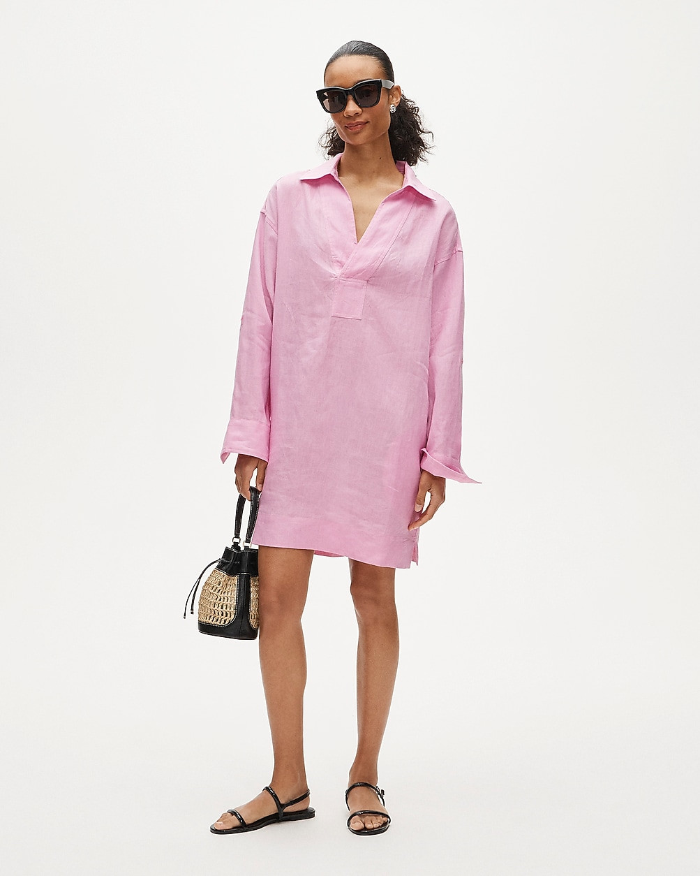 Petite V-neck popover dress in linen | J. Crew US