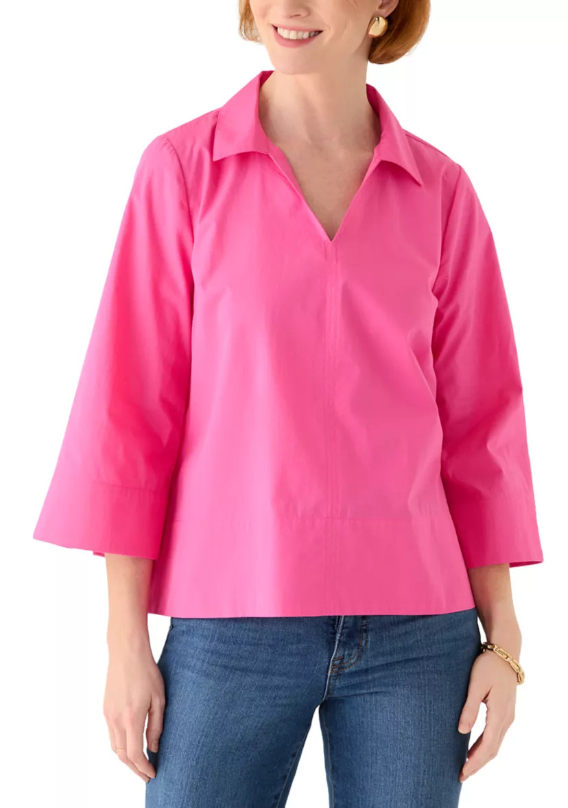 Women's 3/4 Sleeve Collar Pop Over Top | Belk