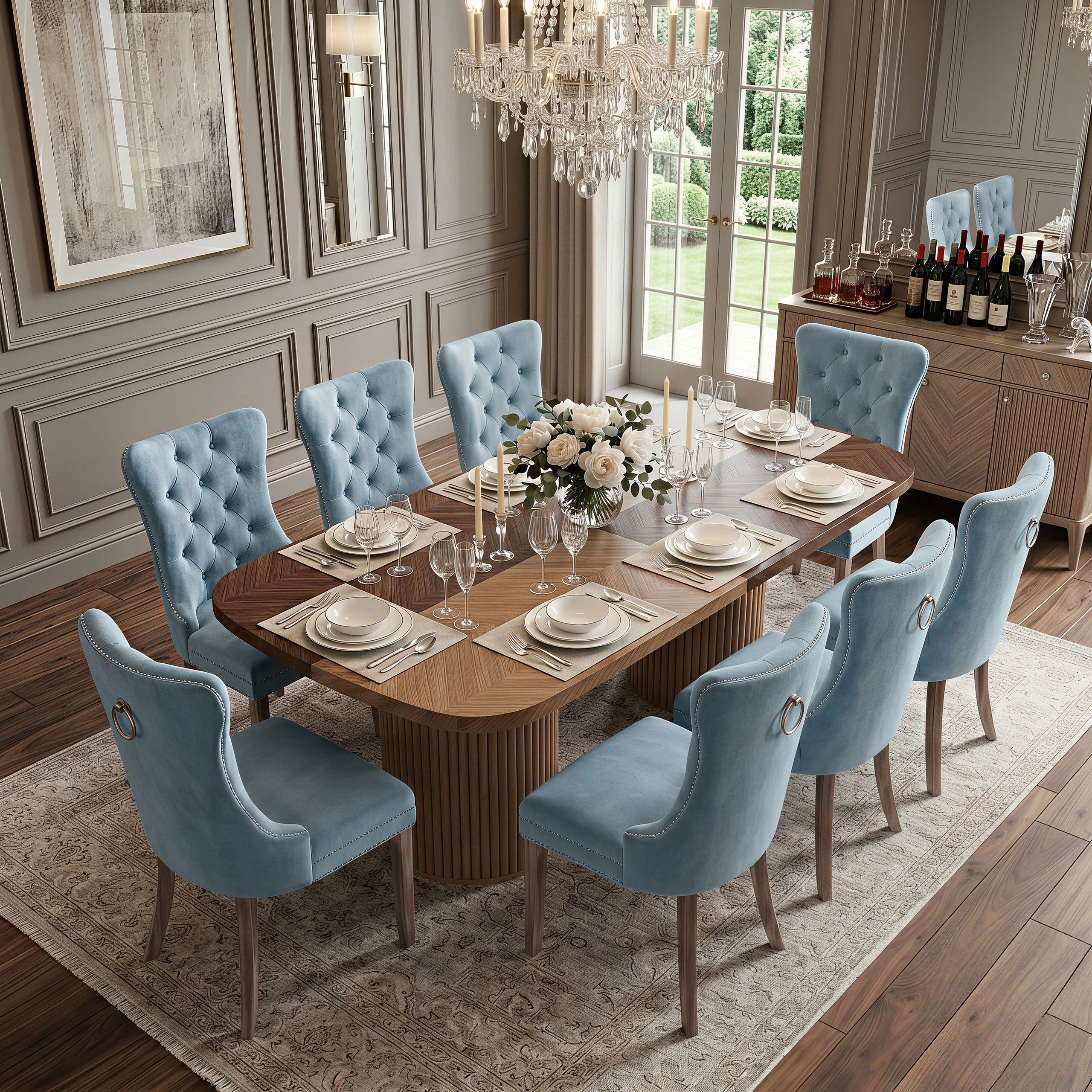 79" Rectangular Dining Table Set With Storage Pedestal Table And Tufted Upholstered Chairs | Wayfair North America