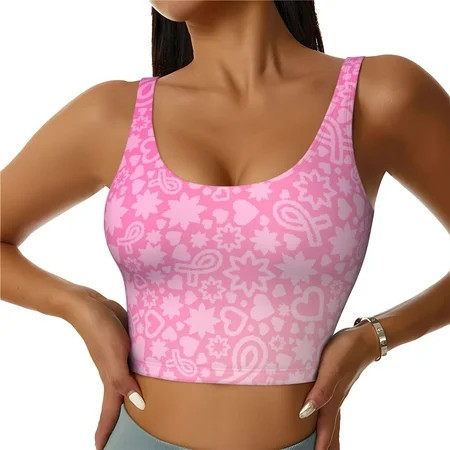 Sports Bras for Women High Support - Breast Cancer Pink Ribbons Awareness Athletic Crop Workout Tank Top for Women | Walmart (US)