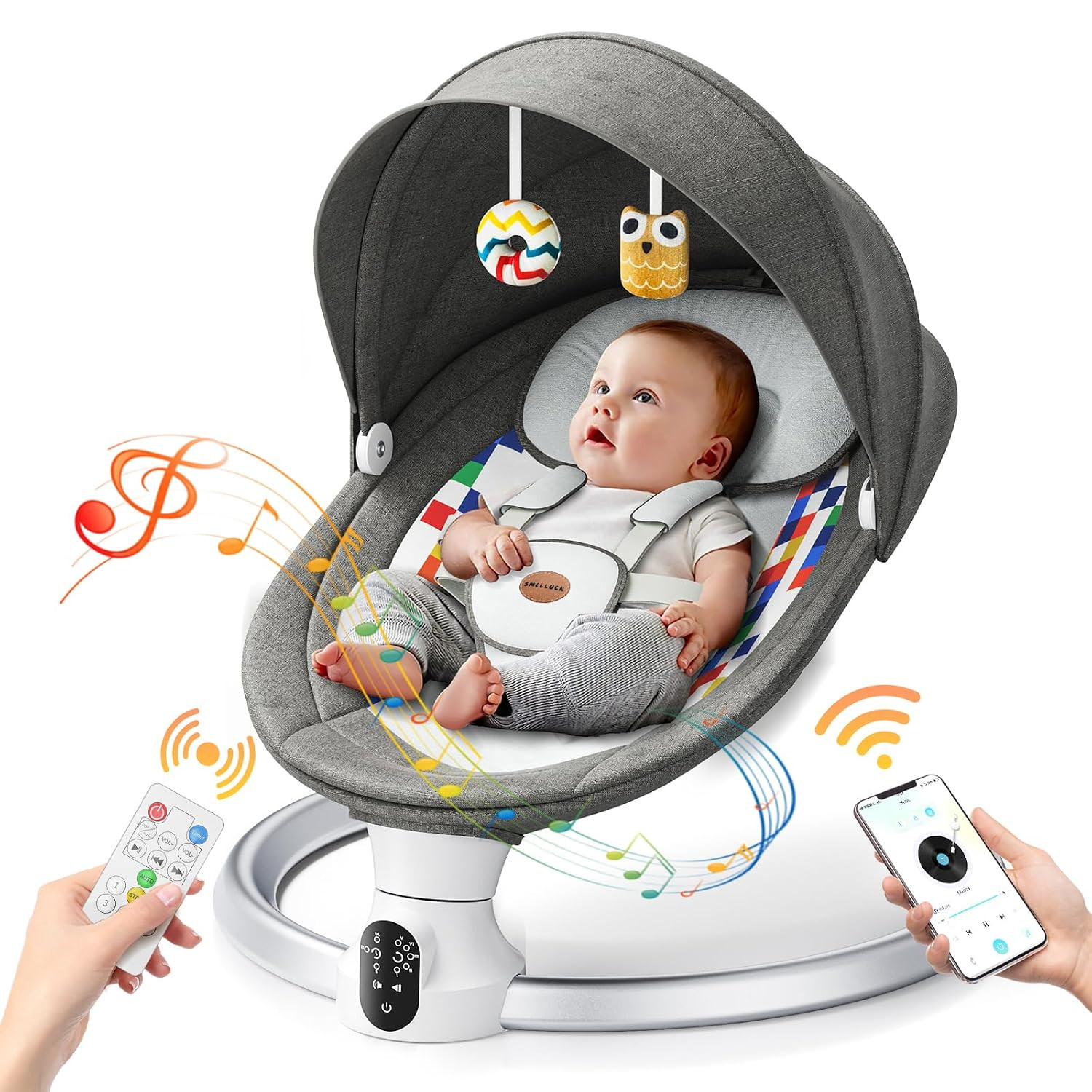 Baby Swings for Infants, Smelluck Baby Swing, Electric Infant Swing with Exclusive App & Bluetooth Function, 5 Sway Speeds, 10 Preset Lullabies, Portable Baby Swing for Indoor/Outdoor(Dark Gray) | Amazon (US)
