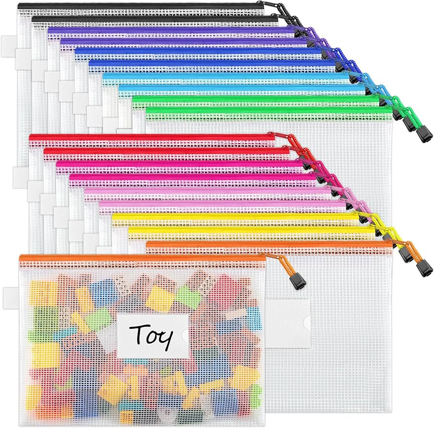 JARLINK 20 Pcs A4 Mesh Zipper Pouch, Waterproof Letter Size Zipper Bags, 10 Colors, Puzzle Bag wi... | Amazon (US)