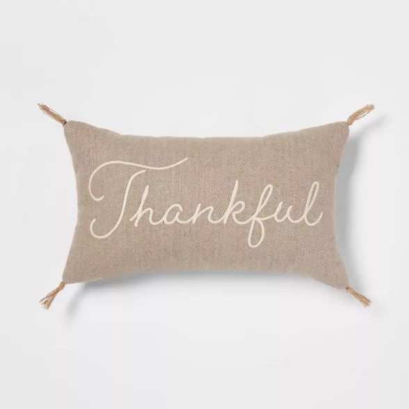 Tweed Embroidered 'Thankful' Lumbar Throw Pillow - Threshold™ | Target