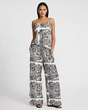 Two Piece Set: Printed Square Neck Tunic Cami + High Waisted Printed Wide Leg Pull On Pant | Express