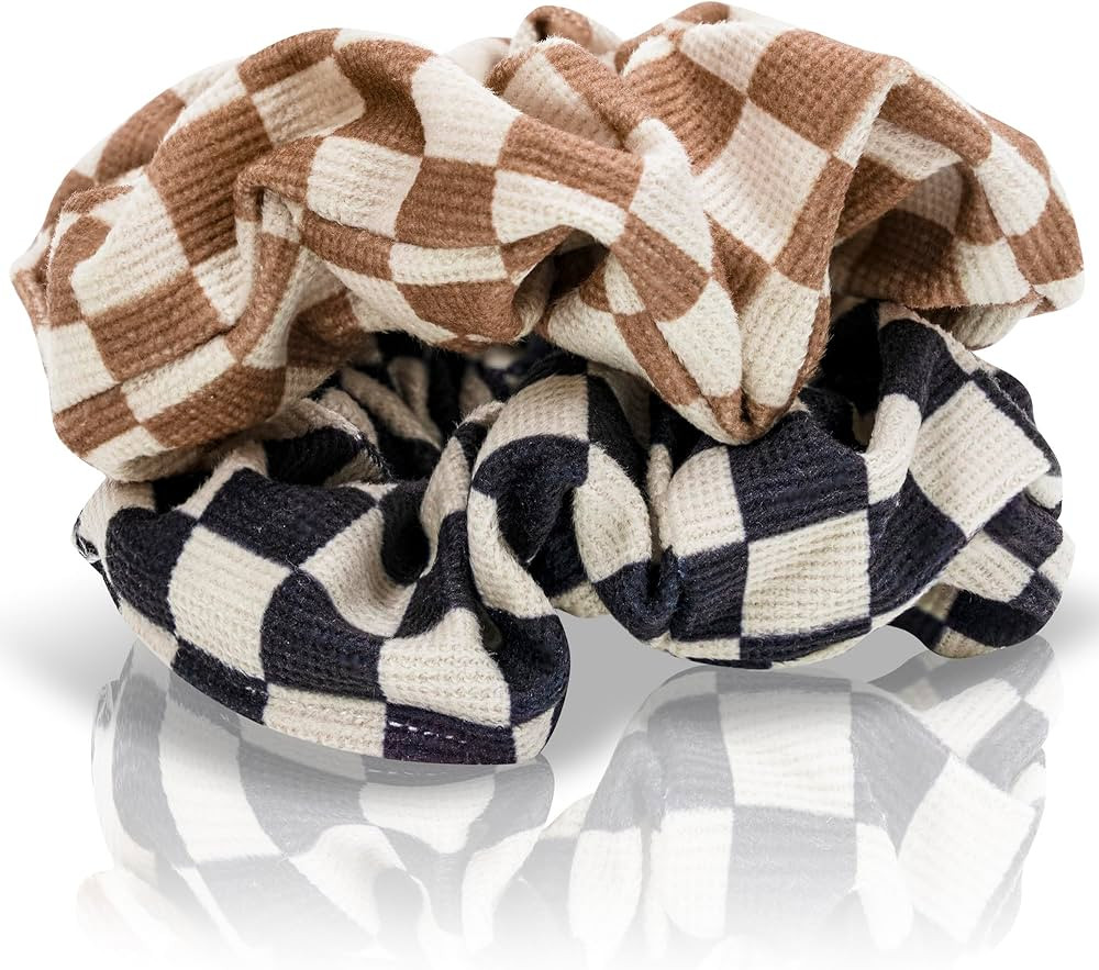 2 Pcs Checkered Plaid Hair Scrunchies, Soft Velvet Cotton Elastic Hair Ties, For All Hair Types, ... | Amazon (US)