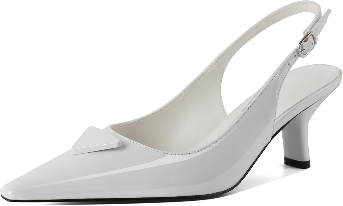 YODEKS Women's Slingback Heels Pointed Toe Low Heel Comma Heels Buckle 2.5 Inch Shoes Patent US S... | Amazon (US)