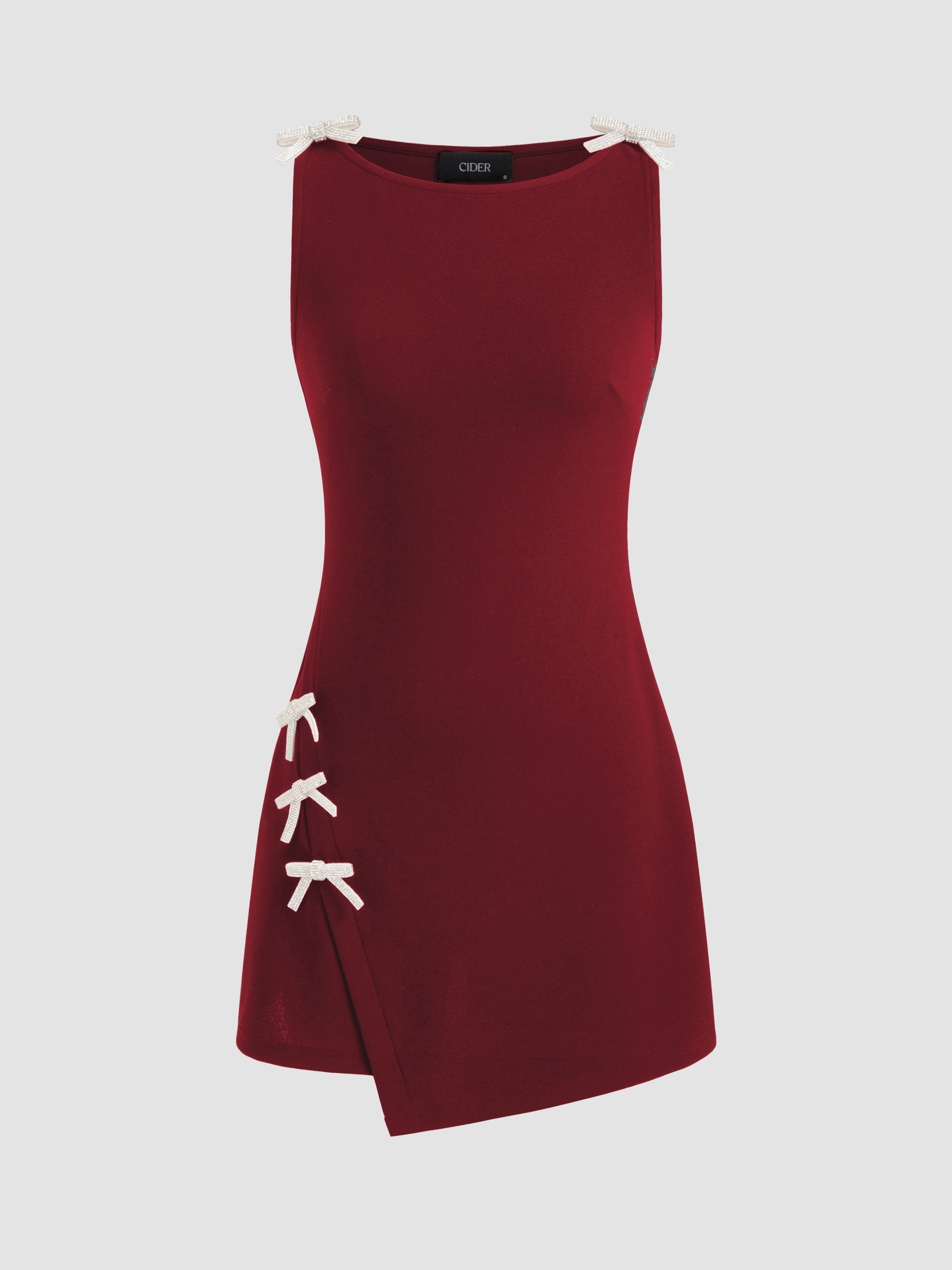 Boat Neckline Solid Bowknot Wrap Mini Dress | Cider