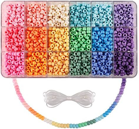 2600+pcs Pony Beads Kit Opaque Matte Rainbow Plastic Craft Multicolor Pony Beads in 18 Colors with E | Amazon (US)