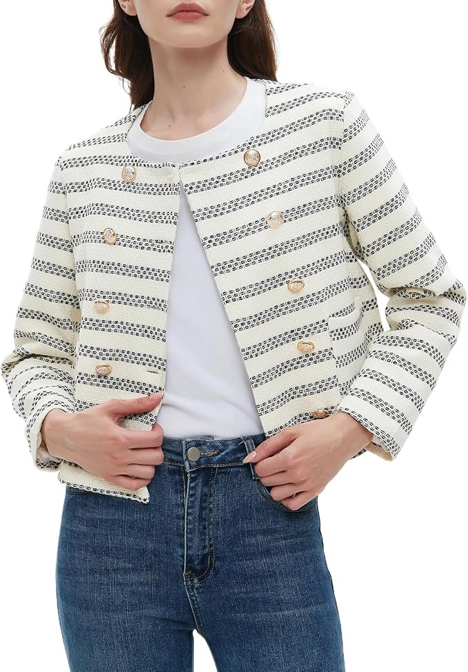 Kedera Womens Cropped Tweed Blazer Jackets Long Sleeve Open Front Blazer for Work Casual Business... | Amazon (US)