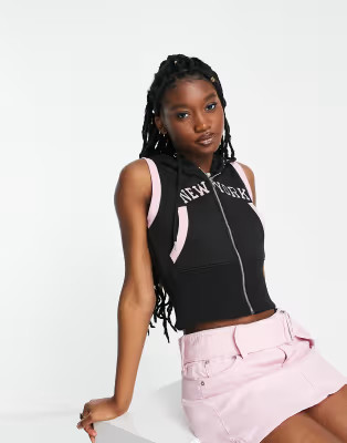 Daisy Street Y2K crop sleeveless NY hoodie | ASOS (Global)