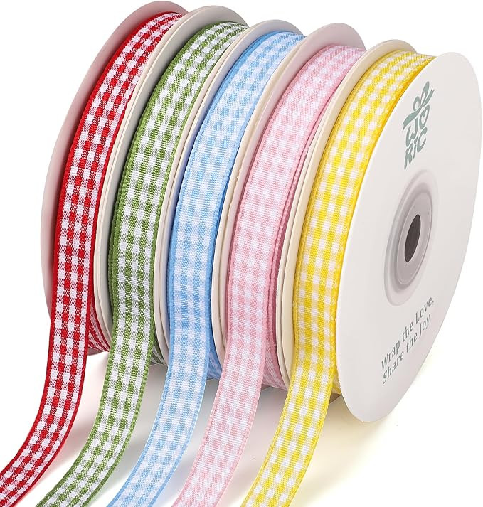 woric 5 Color Gingham Ribbon 3/8" X 50 Yd Plaid Ribbons Craft Ribbons Buffalo Checker Ribbon for ... | Amazon (US)