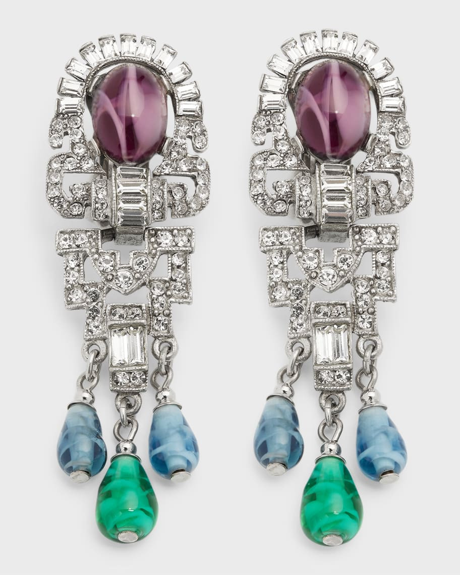 Silver Crystal Oval Topa and Emerald Sapphire Drop Clip-On Earrings | Neiman Marcus