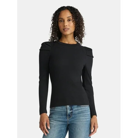 Time and Tru Women's Top with Long Puff Sleeves, Size XS-XXXL | Walmart (US)
