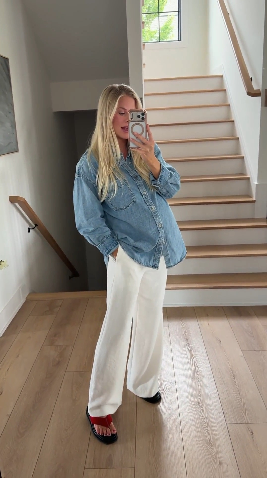 SIZE medium in shirt (7yrs pctr ths Bleu). Size small reg in pants (light birch)…. still wearing pre- pregnancy size in both! I would recommend sizing up in pants for pregnancy. I had already sized up in top pre pregnancy because I like an oversized fit

#LTKootd #LTKBump #LTKSeasonal