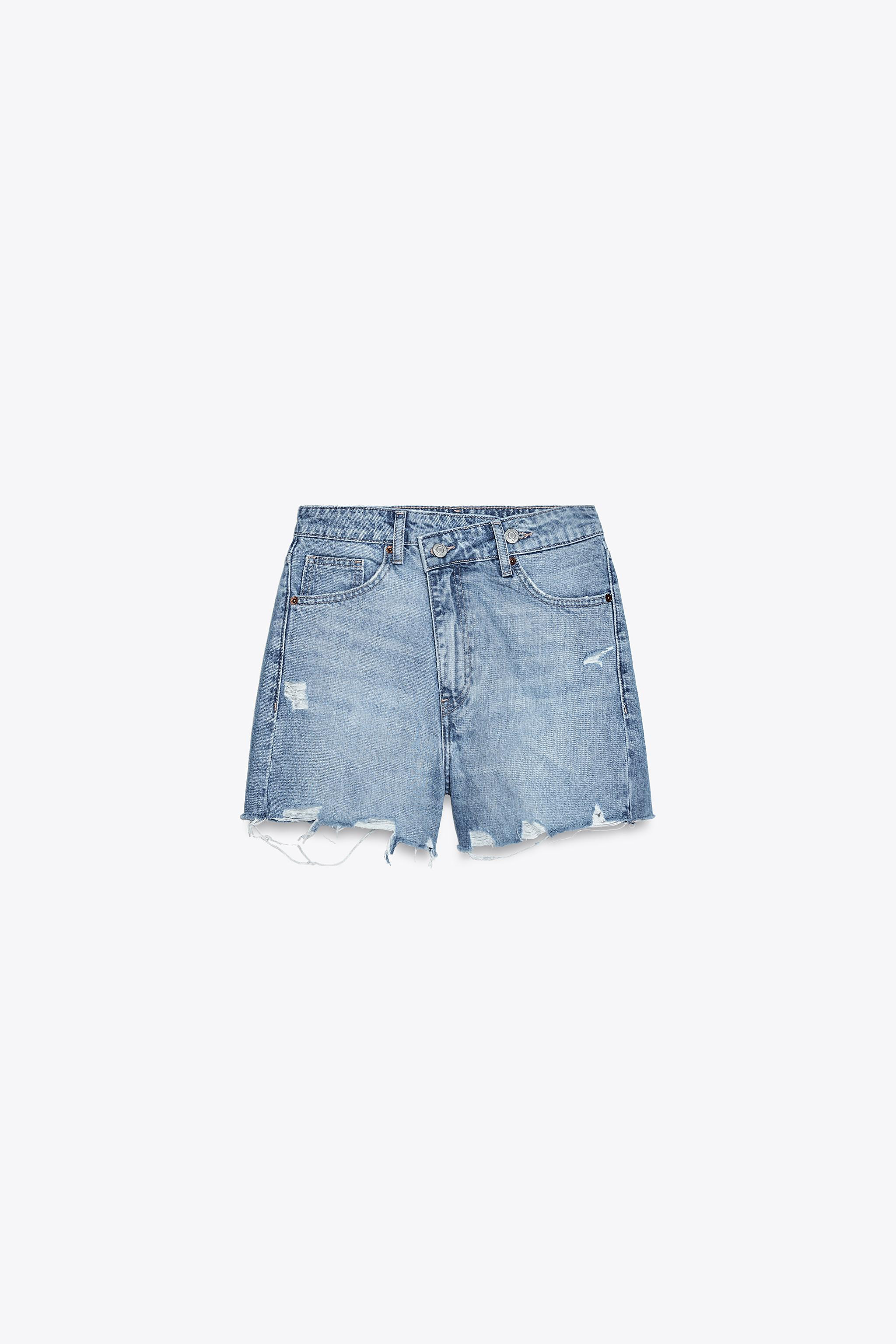 HIGH-WAIST CROSSOVER WAIST TRF MOM FIT DENIM BERMUDA SHORTS | Zara UK