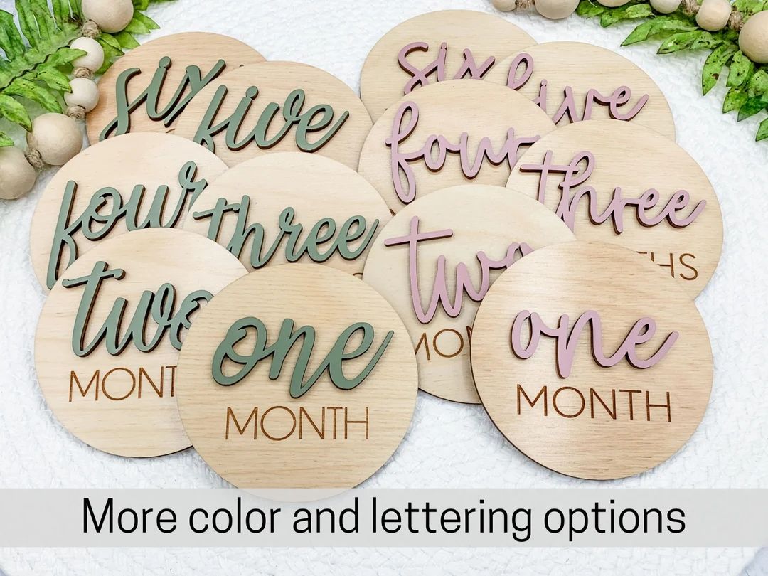 Wooden 3D Monthly Milestone Discs for Baby Photos Engraved - Etsy | Etsy (US)