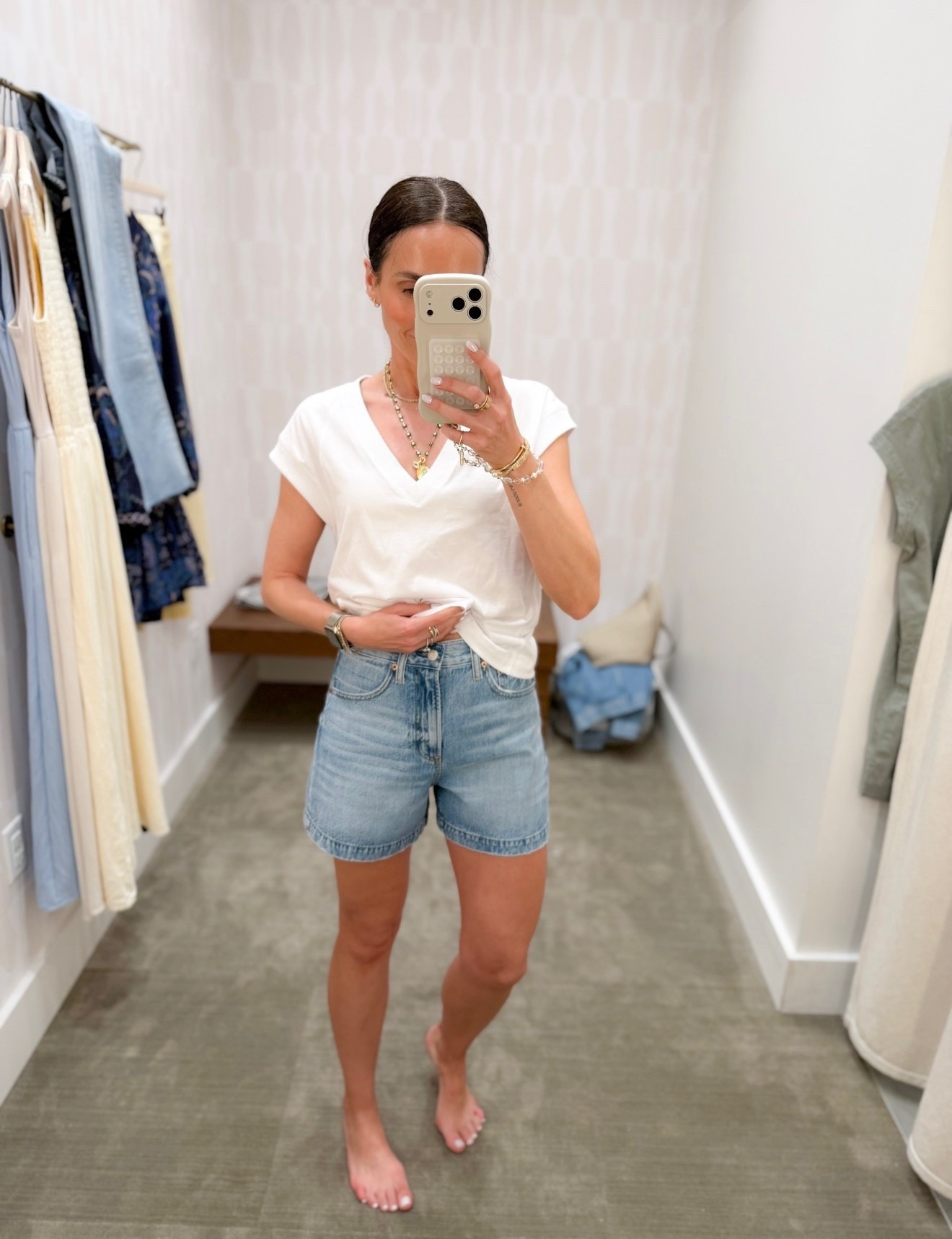 Such a good everyday summer outfit. This tee and denim shorts combo is classic, easy, and always looks put together. The fit of these shorts is so flattering and comfortable, perfect for warm weather days.

Summer outfit, denim shorts outfit, casual everyday style, classic white tee, warm weather outfit, effortless outfit, everyday basics, casual outfit, Annabrstyle 

#LTKSeasonal #LTKTravel #LTKootd