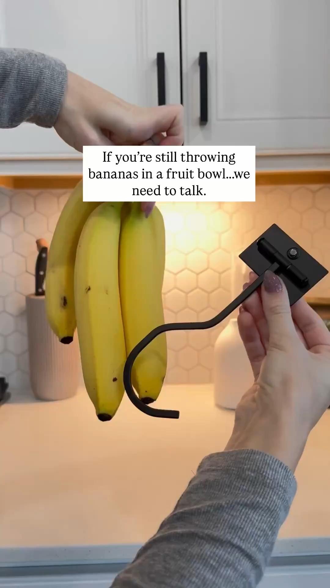 Bananas in a fruit bowl? In this economy?? ???? But seriously, this under-cabinet hook is the little kitchen upgrade I didn’t know I needed. No more bruised bananas, no more wasted counter space—just pure ✨organization✨. And the best part? It’s under $10! 

How to Shop:
1. Follow me so the link won’t go to spam!
2. Comment “organize” below 🖤#LTKFamily

