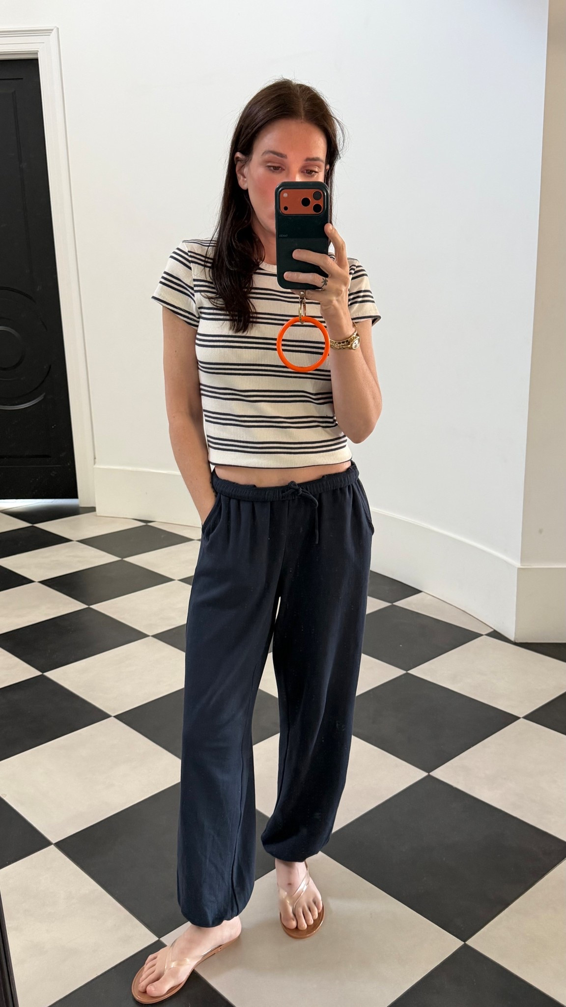 Wearing XS in both 
This tee is soo perfect. Even better in person. It's slightly ribbed  