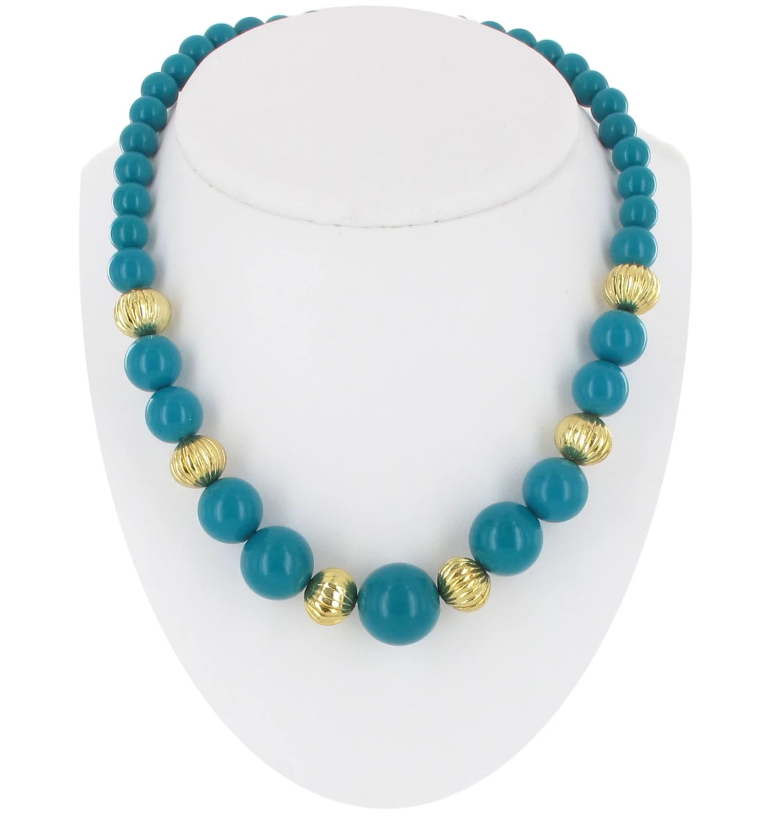 Necklace 19" Genuine Lucite Graduated Bead Gold Tone Teal Blue | Walmart (US)