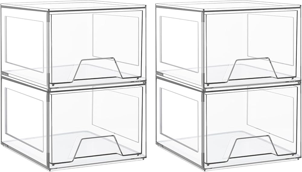 4 Pack Stackable Makeup Organizer, Acrylic Bathroom Organizer and Storage Drawers, Clear Plastic ... | Amazon (US)