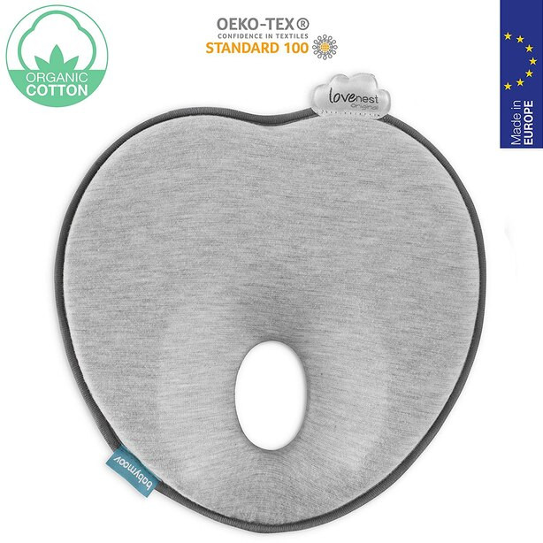 Babymoov Lovenest Baby Head Support Pillow Flat-Head Syndrome Prevention Smokey Grey | Indigo (CA)