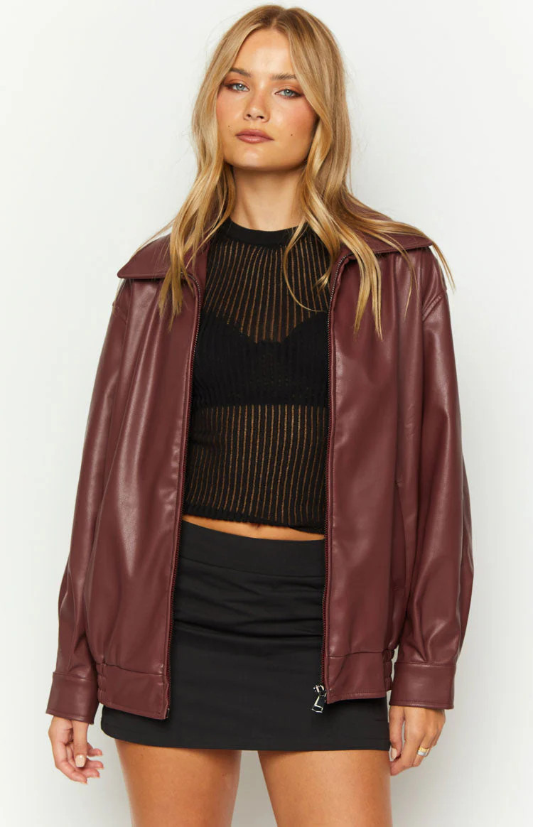 Abbi PU Red Bomber Jacket | Beginning Boutique (US)