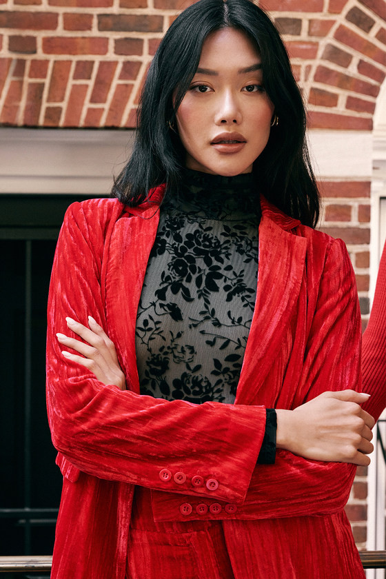 Taking the Reigns Red Crushed Velvet Blazer | Lulus (US)